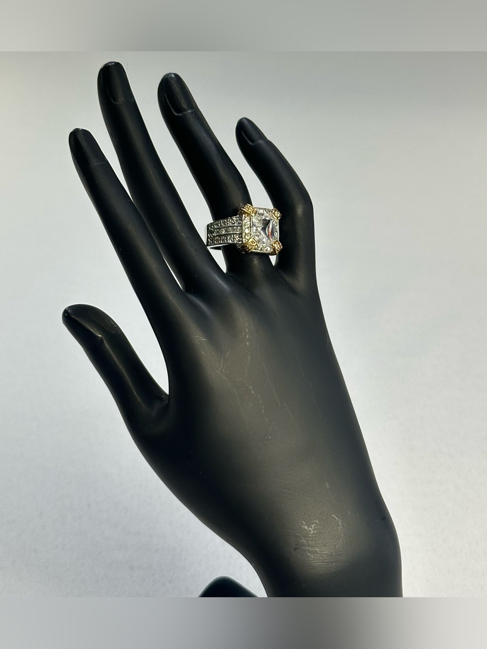 Park Lane Two-Tone Statement Ring Size 9 - CZ Pave Wide Band Cocktail Ring